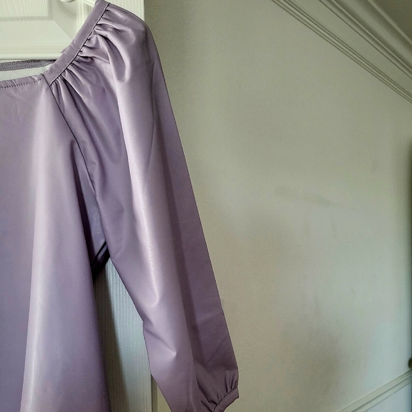 Lavender Faux Leather 3/4 Sleeve Top - Picture 4 of 4